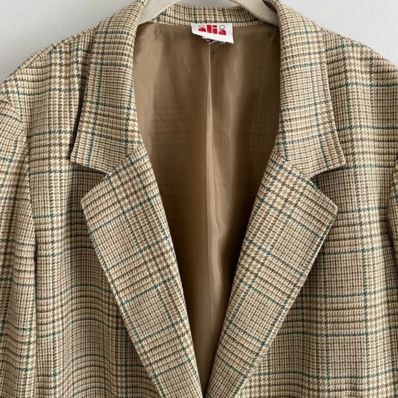 VINTAGE Alia Oversized Plaid Blazer Jacket Tan  Size XL - Picture 8 of 12